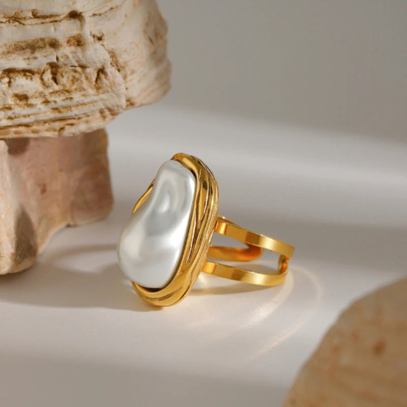 Pearl Stainless Steel Gold Rings