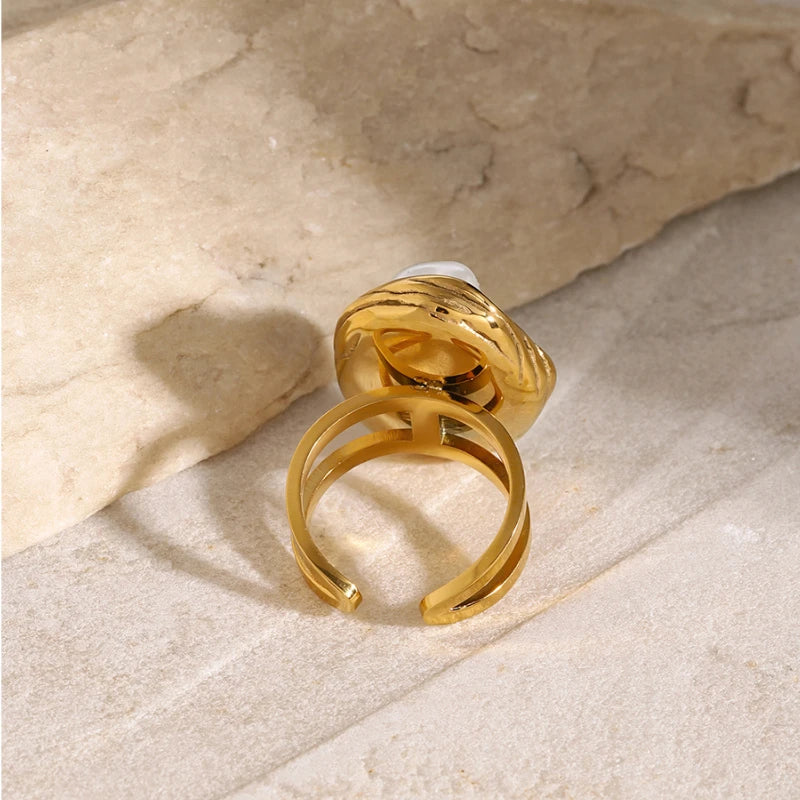 Pearl Stainless Steel Gold Rings