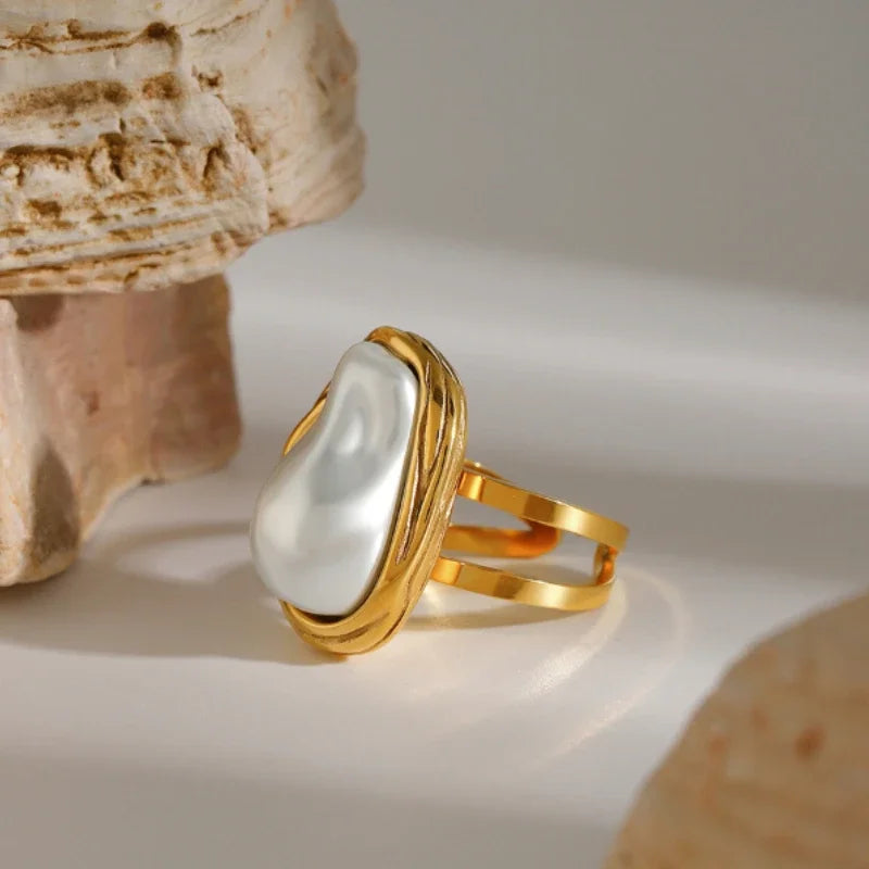 Pearl Stainless Steel Gold Rings