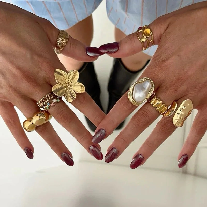 Pearl Stainless Steel Gold Rings