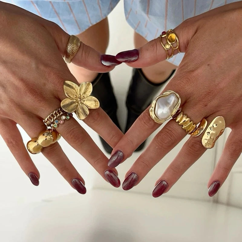 Pearl Stainless Steel Gold Rings