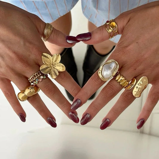 Pearl Stainless Steel Gold Rings